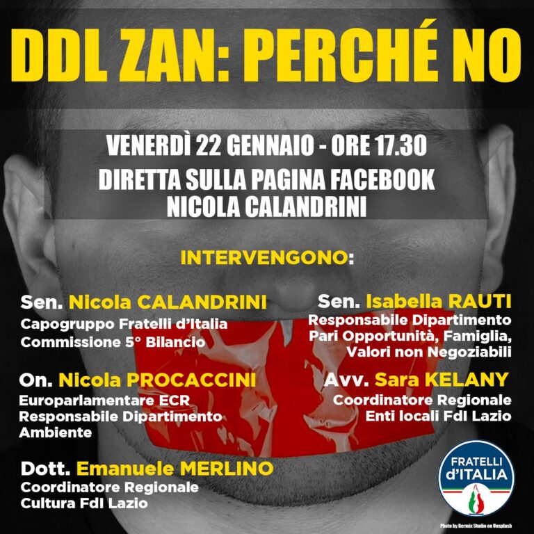 Venerdì 22 Gennaio Ore 17 30 “ddl Zan Perché No” Diretta Facebook